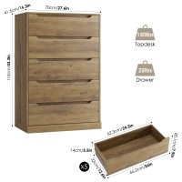 Hostack 433 Tall Modern 5 Drawer Dresser For Bedroom Large Chest Of Drawers With Storage Wood Clothes Storage Organizer Wit