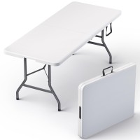 6 Feet Foldable Table With Built In Handle Steel Legs Heavy Duty Portable Perfect For Party Dining Wedding Events Picn