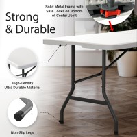 6 Feet Foldable Table With Built In Handle Steel Legs Heavy Duty Portable Perfect For Party Dining Wedding Events Picn