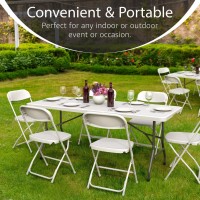 6 Feet Foldable Table With Built In Handle Steel Legs Heavy Duty Portable Perfect For Party Dining Wedding Events Picn