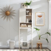 Redlemon Over The Toilet Storage Cabinet With Fluted Sliding Door 68 Tall Wood Space Saver Wfaux Marble Top Adjustable She