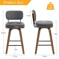 Bekrvio Swivel Counter Height Bar Stools Set Of 3 26 Upholstered Faux Leather Barstools With Back And Bent Wood Legs Mid Cen