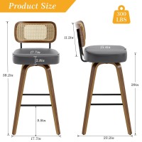 Bekrvio Swivel Bar Stools Set Of 3 Upholstered Faux Leather Barstools With Rattan Back 29 Seat Height Bar Chairs For Kitchen