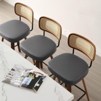 Bekrvio Swivel Bar Stools Set Of 3 Upholstered Faux Leather Barstools With Rattan Back 29 Seat Height Bar Chairs For Kitchen