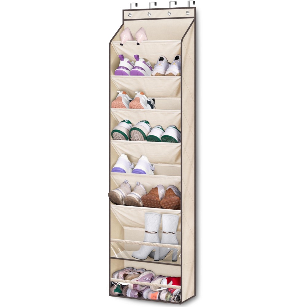 Keetdy Over The Door Shoe Organizer Fit 20 Pairs Sneakers Large Hanging Shoe Organizer For Closet Door Storage Boots Beige