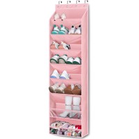 Keetdy Over The Door Shoe Organizer Fit 20 Pairs Sneakers Large Hanging Shoe Organizer For Closet Door Storage Boots Pink