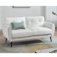 Sofa Couch 61 Small Loveseat Couches For Living Room White Leather Couch Mid Century Modern Tufted Mini Sofa Comfy Office 2 Se