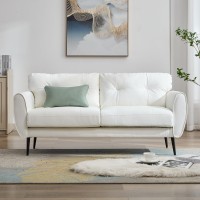 Sofa Couch 61 Small Loveseat Couches For Living Room White Leather Couch Mid Century Modern Tufted Mini Sofa Comfy Office 2 Se