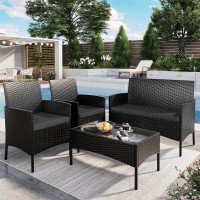 Udpatio Patio Furniture 4 Pieces Outdoor Wicker Rattan Chair Balcony Conversation Sets Porch Furniture Sectional Loveseat W Cush