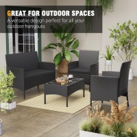 Udpatio Patio Furniture 4 Pieces Outdoor Wicker Rattan Chair Balcony Conversation Sets Porch Furniture Sectional Loveseat W Cush