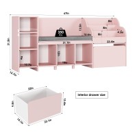 Hostack 67 Kids Reading Nook With Bench Kids Bookshelf And Bookcase With Seat Cushion And 6 Storage Cubbies Toy Storage Box