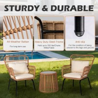 Homezillions 3 Piece Outdoor Wicker Furniture Bistro Set  Rattan Chairs Conversation Sets Porch Furniture  Wicker Patio Furniture For Balcony Poolside Backyard