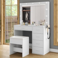 Fusou 37 W Vanity Desk With Power Outlet Makeup Vanity With Mirror And Lights 3 Lighting Modes Vanity Table With Chair For