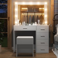 Fusou 37 W Vanity Desk With Power Outlet Makeup Vanity With Mirror And Lights 3 Lighting Modes Vanity Table With Chair For