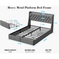 Doltoro Full Size Bed Frame With 4 Storage Drawers And Upholstered Headboard Button Tufted Platform Bed With Led Lights And Cha