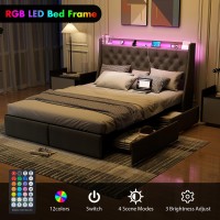 Doltoro Full Size Bed Frame With 4 Storage Drawers And Upholstered Headboard Button Tufted Platform Bed With Led Lights And Cha