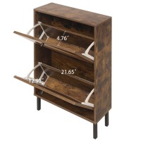 Zehuoge Rattan Shoe Cabinet With 2 Flip Drawers Narrow Hidden Shoe Rack With Metal Legs Cane Storage Cabinet For Entryway Sho