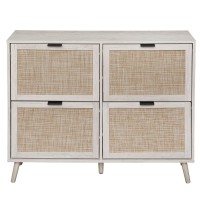 Zehuoge Rattan Shoe Cabinet With 4 Flip Drawers Narrow Hidden Shoe Rack With Pine Legs Cane Storage Cabinet For Entryway Larg