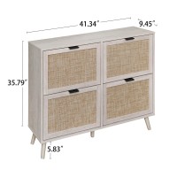 Zehuoge Rattan Shoe Cabinet With 4 Flip Drawers Narrow Hidden Shoe Rack With Pine Legs Cane Storage Cabinet For Entryway Larg