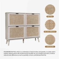 Zehuoge Rattan Shoe Cabinet With 4 Flip Drawers Narrow Hidden Shoe Rack With Pine Legs Cane Storage Cabinet For Entryway Larg