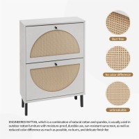 Zehuoge Rattan Shoe Cabinet With 2 Flip Drawers Narrow Hidden Shoe Rack With Metal Legs Cane Storage Cabinet For Entryway Sho