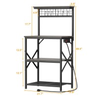 Furologee Kitchen Bakers Rack With Power Outlet  Coffee Bar Station With Storage 4 Tiers  Microwave Oven Stand With 6 S Hooks  Kitchen Storage Shelves Rack For Spices  Pots  Black Oak