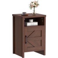 Jummico Farmhouse Nightstand Modern Bedside Table With Barn Door And Shelf Rustic End Table Side Table For Bedroom Living Roo