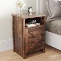 Jummico Farmhouse Nightstand Modern Bedside Table With Barn Door And Shelf Rustic End Table Side Table For Bedroom Living Roo