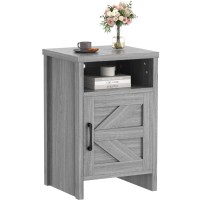 Jummico Farmhouse Nightstand Modern Bedside Table With Barn Door And Shelf Rustic End Table Side Table For Bedroom Living Roo