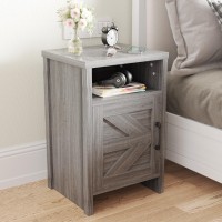 Jummico Farmhouse Nightstand Modern Bedside Table With Barn Door And Shelf Rustic End Table Side Table For Bedroom Living Roo