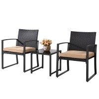 Shintenchi 3 Pieces Outdoor Patio Furniture Set Modern Wicker Bistro Set Conversation Rattan Chair Of 2 With Coffee Table For