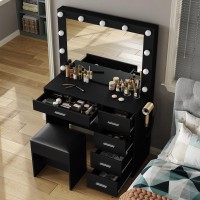 Fusou Vanity Desk With Power Outlet 37W Make Up Vanity With Lighting Mirror 3 Lighting Modes Adjustable 5 Drawers Dressing