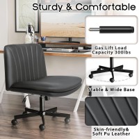 Pukami Criss Cross Chair With Wheels Pu Leather Armless Cross Legged Office Desk Chair For Home Office Modern Swivel Height Adju