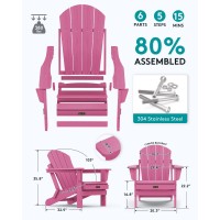 Serwall Foldable Adirondack Chair Set Of 4 For Patio Garden Outdoors Fire Pithot Pink