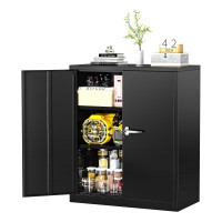 Greenvelly Metal Storage Cabinet 42 Black Lockable Storage Cabinet With Doors And Shelves Locking Storage Cabinet For Office