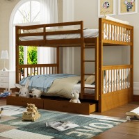 Merax Full Over Full Size Wood Bunk Bed With Drawers Convertible Wood Bunk Bed With Ladders And Two Storage Drawers Solid Wood D