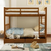 Merax Full Over Full Size Wood Bunk Bed With Drawers Convertible Wood Bunk Bed With Ladders And Two Storage Drawers Solid Wood D