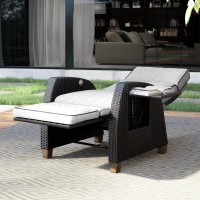 Grand Patio Outdoor Recliner Chair Patio 150 Lay Flat Recliner With Flip Table Wicker Reclining Lounge Chair Griege