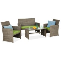 Best Choice Products 4Piece Outdoor Wicker Patio Conversation Furniture Set For Backyard Wcoffee Table Seat Cushions Taupe