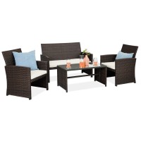 Best Choice Products 4Piece Outdoor Wicker Patio Conversation Furniture Set For Backyard Wcoffee Table Seat Cushions Brown