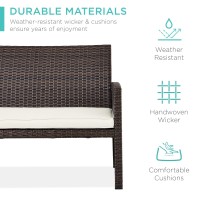 Best Choice Products 4Piece Outdoor Wicker Patio Conversation Furniture Set For Backyard Wcoffee Table Seat Cushions Brown