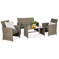 Best Choice Products 4Piece Outdoor Wicker Patio Conversation Furniture Set For Backyard Wcoffee Table Seat Cushions Taupe