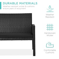 Best Choice Products 4Piece Outdoor Wicker Patio Conversation Furniture Set For Backyard Wcoffee Table Seat Cushions Black