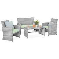 Best Choice Products 4Piece Outdoor Wicker Patio Conversation Furniture Set For Backyard Wcoffee Table Seat Cushions Grayl