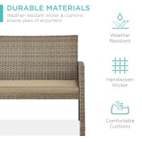 Best Choice Products 4Piece Outdoor Wicker Patio Conversation Furniture Set For Backyard Wcoffee Table Seat Cushions Taupe