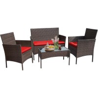 Flamaker Outdoor Furniture Patio Set Cushioned Pe Wicker Rattan Chairs With Coffee Table 4 Pcs For Garden Poolside Porch Backyar