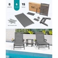 Serwall Patio Chaise Lounge Chair 5 Positions Adjustable Hdpe Outdoor Lounge Chair For Pool Poly Lounge Chair With Rolling Whe