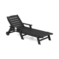 Serwall Patio Chaise Lounge Chair 5 Positions Adjustable Hdpe Outdoor Lounge Chair For Pool Poly Lounge Chair With Rolling Whe