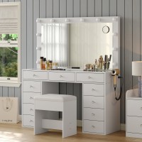 Fusou Vanity Desk With Power Outlet Makeup Vanity With Mirror And 12 Led Lights 3 Lighting Modes 11 Drawers Vanity Table With