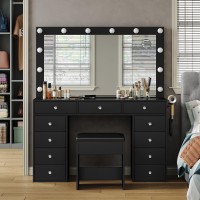 Fusou Vanity Desk With Power Outlet Makeup Vanity With Mirror And 12 Led Lights 3 Lighting Modes 11 Drawers Vanity Table With